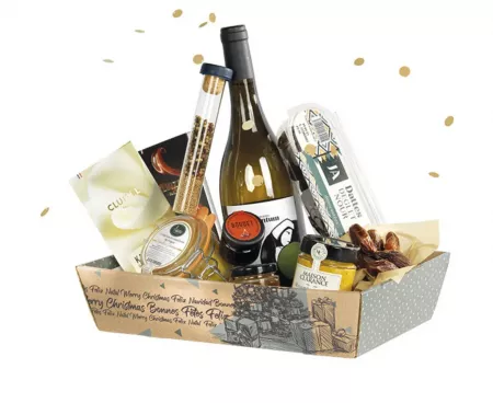 Corbeille carton kraft rectangle BONNES F&Ecirc;TE vintage/vert 34x21x7.3cm