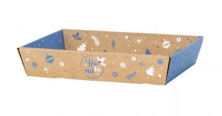 Corbeille carton kraft rectangle HIVER EN F&Ecirc;TES  bleu/blanc 28x20.5x5.5cm