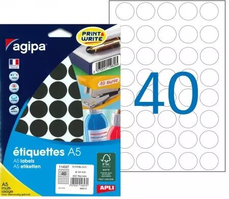 Etiquettes Agipa A5 D24 Noir