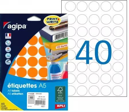 Etiquettes Agipa A5 D24 Orange