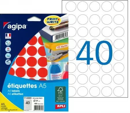 Etiquettes Agipa A5 D24 Rouge