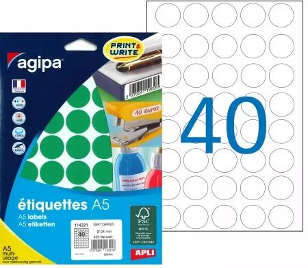 Etiquettes Agipa A5 D24 Vert
