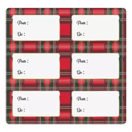 ETIQUETTES CADEAUX ADHESIVES TARTAN X12