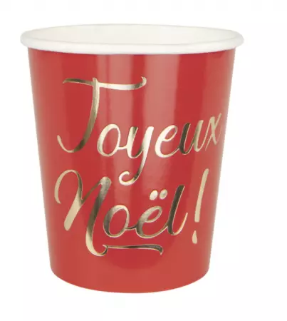 GOBELETS 200 ML ROUGES ET OR JOYEUX NOEL X8
