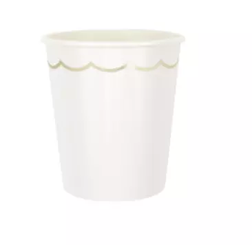 GOBELETS FESTONNES 200ML BLANCS ET OR X 8