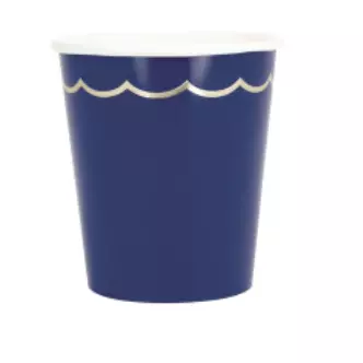 GOBELETS FESTONNES 200ML BLEU MARINE ET OR X8