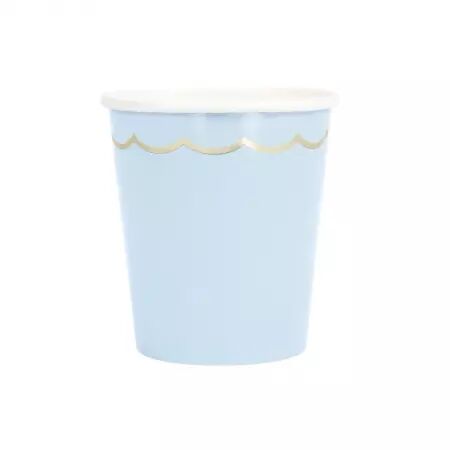 GOBELETS FESTONNES 200ML BLEU PASTEL ET OR X 8
