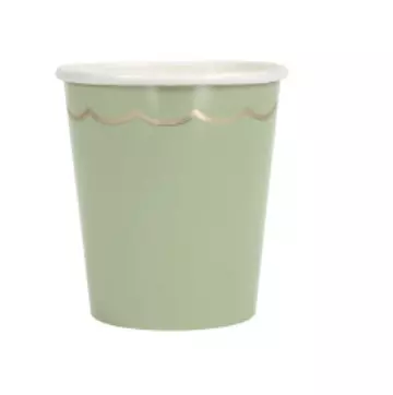 GOBELETS FESTONNES 200ML VERT SAUGE ET OR X 8