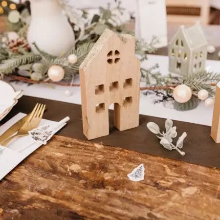 Maisonnette en Bois et Paillettes Champagne 15,7x8,5x2cm