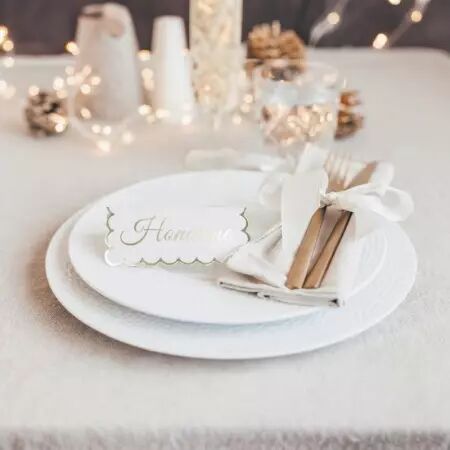 MARQUE PLACES FESTONNES BLANC ET OR X8PCS
