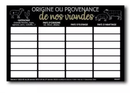 Panneau 20x30cm Origine des viandes + feutre