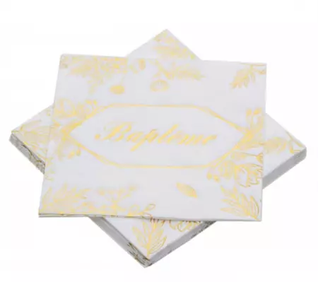 PAQUET DE 20 SERVIETTES 33CM X 33CM 3 PLIS BAPTEME OR METAL