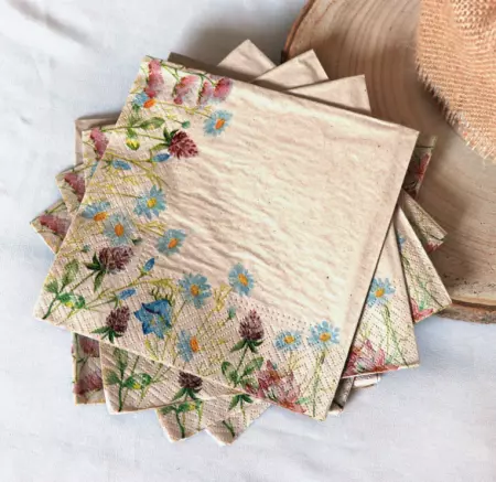 PAQUET DE 20 SERVIETTES PAPIER 33X33CM 3 PLIS FLEURS DES CHAMPS WE CARE