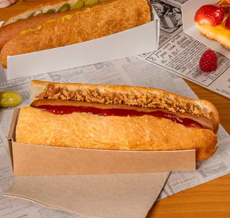 PELLES HOT DOG \'THEPACK\' 220 G/M2 4,7x18,2x4 CM NATUREL CARTON ONDUL&Eacute; NANO-MICRO (1200 UNIT&Eacute;)