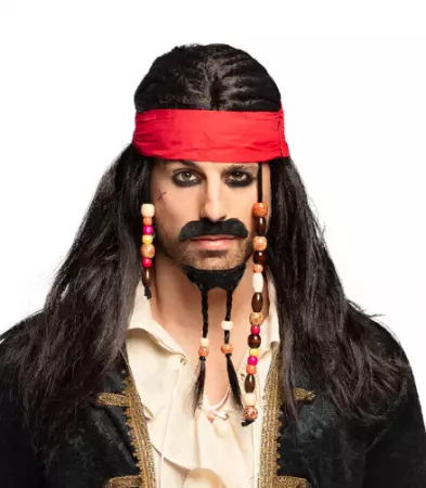 Perruque Tobias avec bandana, moustache et barbe