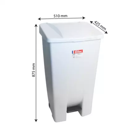 Poubelle &agrave; p&eacute;dale &eacute;conomique 60 L, 80 L, 120 L - avec roues - blanc
