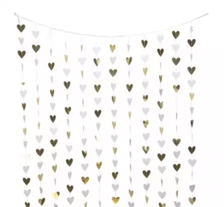 Rideau de Petits c�urs Papier Blanc et Or 2x1,80M  et c�urs 7x7cm