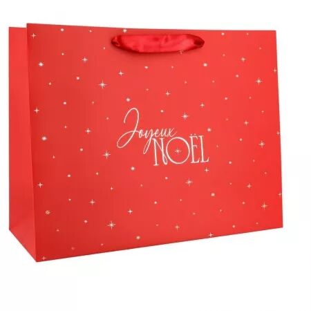 SAC CADEAU JOYEUX NOEL POIGNEE SATIN CARTON ROUGE 