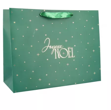 SAC CADEAU JOYEUX NOEL POIGNEE SATIN CARTON VERT