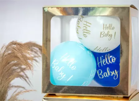 SACHET 6 BALLONS LATEX BLEU HELLO BABY