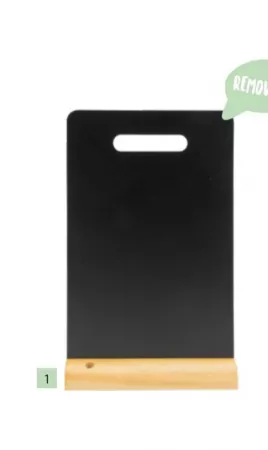 Securit&reg; Ardoise de table  avec poign&eacute;e - Socle en  bois - Feutre-craie inclus