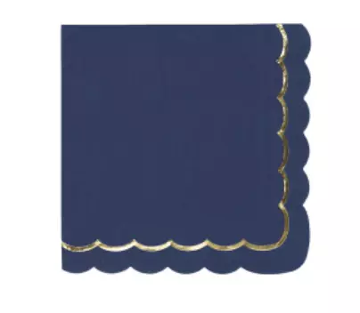 SERVIETTES FESTONNEES 33X33CM BLEU MARINE ET OR X16