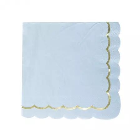SERVIETTES FESTONNEES 33X33CM BLEU PASTEL ET OR X 16