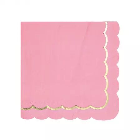 SERVIETTES FESTONNEES 33X33CM ROSE NEON ET OR X 16