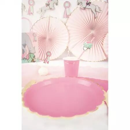 SERVIETTES FESTONNEES 33X33CM ROSE NEON ET OR X 16