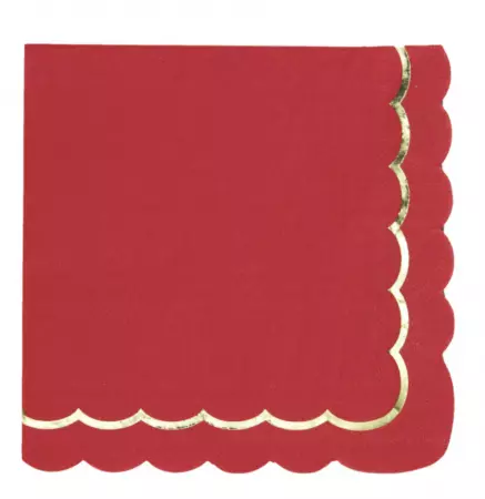 SERVIETTES FESTONNEES 33X33CM ROUGES ET OR X16