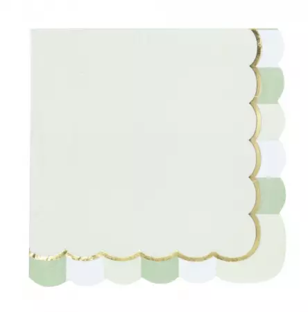 SERVIETTES FESTONNEES 33X33CM VERT PASTEL X16