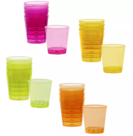 Set 20 Verres &agrave; shot en plastique 4 couleurs fluo