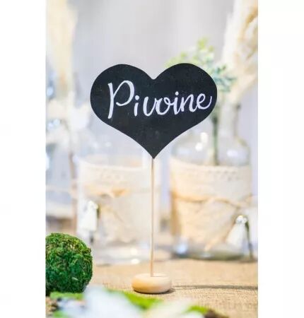 Set 6 Marque-Tables C�ur Ardoise / Bois 