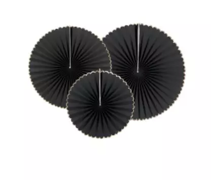 SET DE 3 EVENTAILS NOIR ET OR 