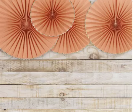 Set de 3 eventails terracotta et or 