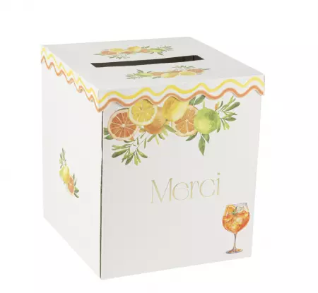 Urne \ Merci\  Fizz Agrume Carton Cr&egrave;me, Orange et Or 21x25x21cm