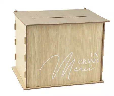 Urne \ Un Grand Merci\  en Bois et Blanc 30x23,5x23,5cm