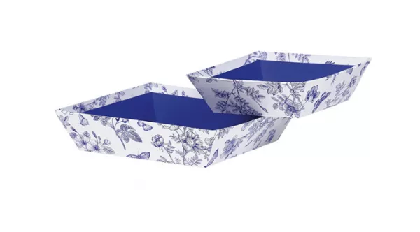 1 CORBEILLE CARTON  RECTANGLE TOILE DE JOUY BLEU/BLANC 15.0 x 15.0 x 5.0 cm