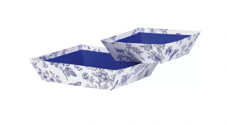 1 CORBEILLE CARTON  RECTANGLE TOILE DE JOUY BLEU/BLANC 15.0 x 15.0 x 5.0 cm