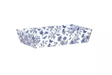 1 CORBEILLE CARTON TOILE DE JOUY BLEU/BLANC  34.0 x 21.0 x 7.3 CM