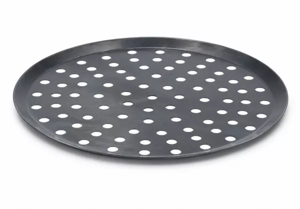 1 PLAQUE DE CUISSON RONDE PERFOREE ACIER BLEU �28cm
