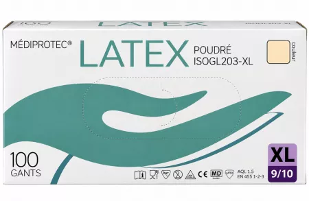 10 Boites de 100 Gants LATEX Poudr&eacute; Blanc Taille XL
