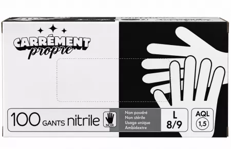 10 Boites de 100 Gants Nitrile NOIR Non Poudr&eacute;s Taille L