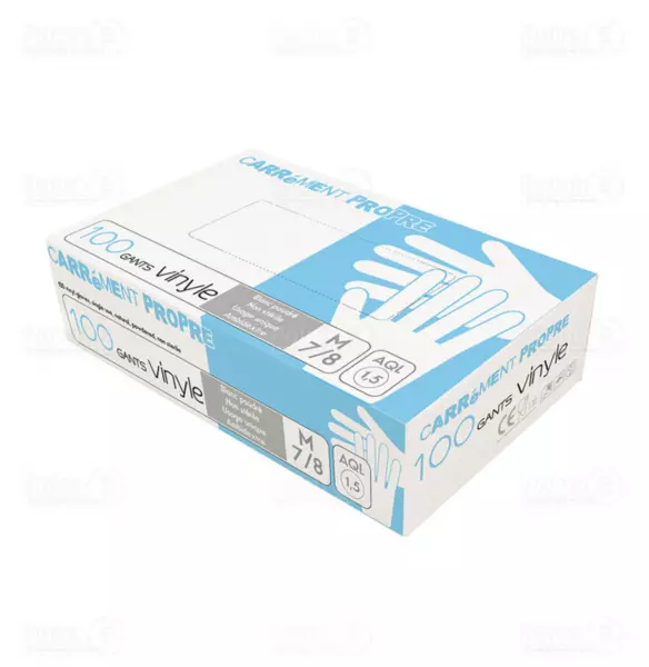 10 Boites de 100 Gants VINYLE Poudr� Blanc Taille L