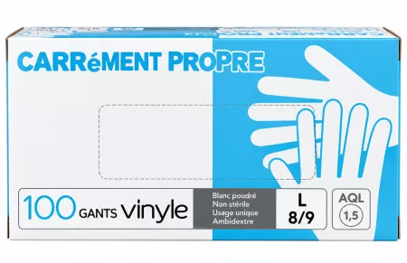 10 Boites de 100 Gants VINYLE Poudr&eacute; Blanc Taille L