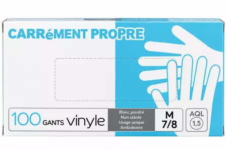 10 Boites de 100 Gants VINYLE Poudr&eacute; Blanc Taille M