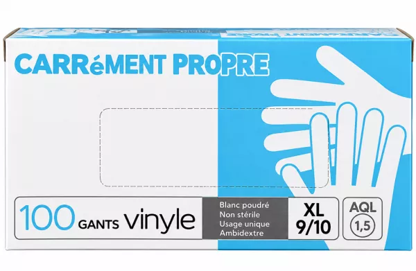 10 Boites de 100 Gants VINYLE Poudr� Blanc Taille XL