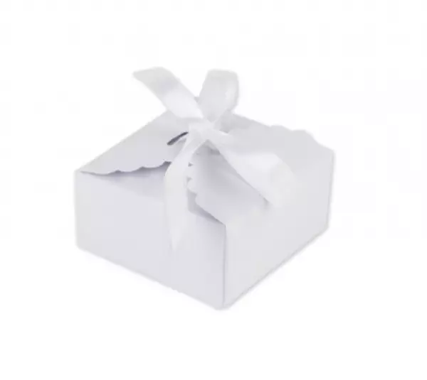 10 Bo�tes Festonn�es Papier Blanc 7x3,5cm et Ruban Satin