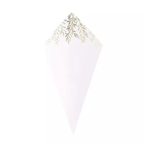  10 Cornets Jolis Brins Papier Blanc et Or 10,5x19,5cm