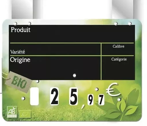 10=Etiq. 20x15cm Bio Frais F&L, VOC, � roulettes, grandes pattes